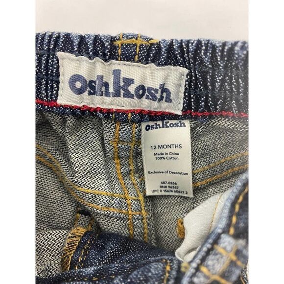 OshKosh Red Green Flannel Patch Jeans Christmas Winter Fall - Size 12 Months - Picture 2 of 8